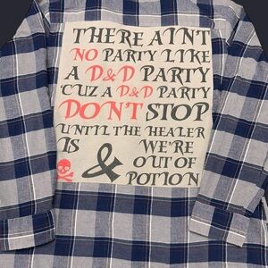 Navy Plaid Graphic Flannel Shirt — D&D Party Print
